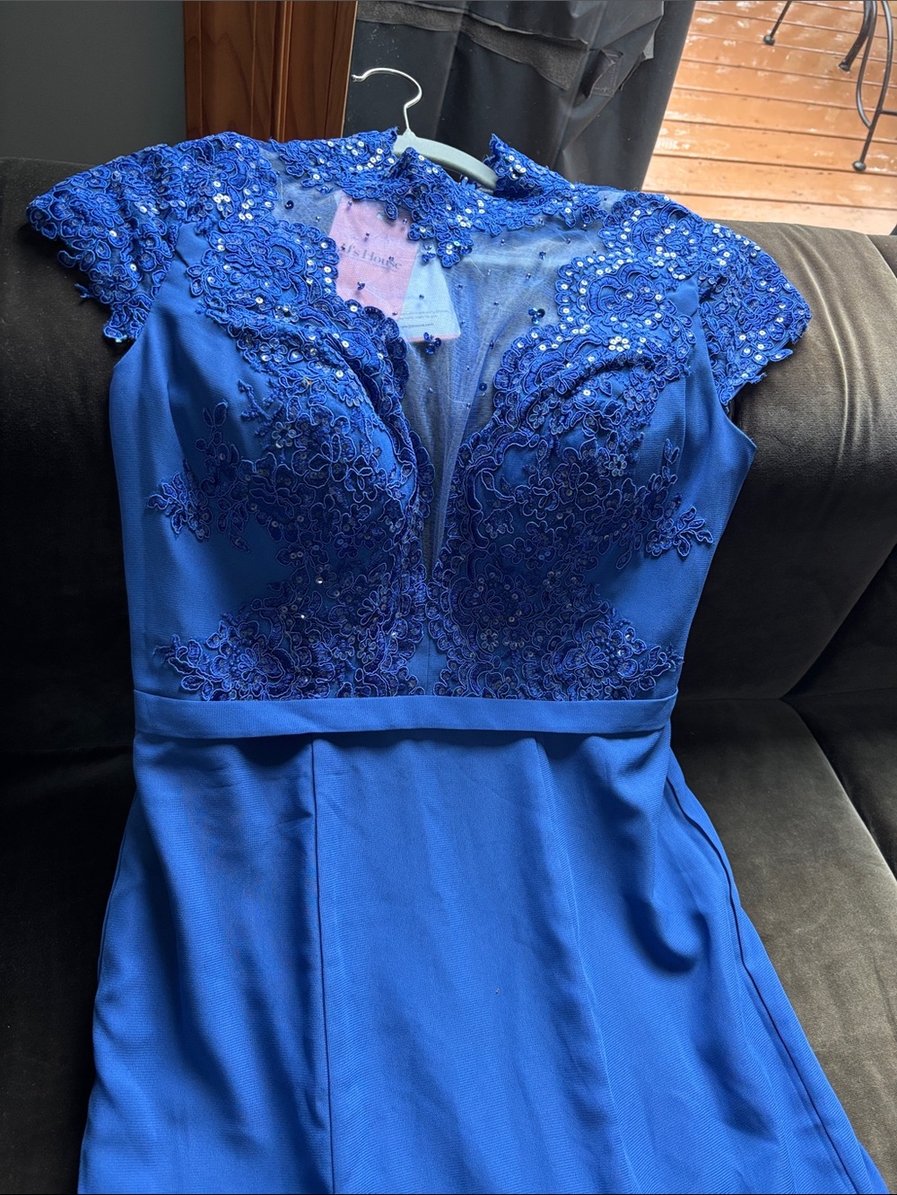 JJs House Lace Chiffon Evening Dress In Royal Blue